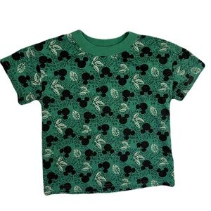 Joe Fresh Green Leaf and Black Mickey Pattern Kids Tee